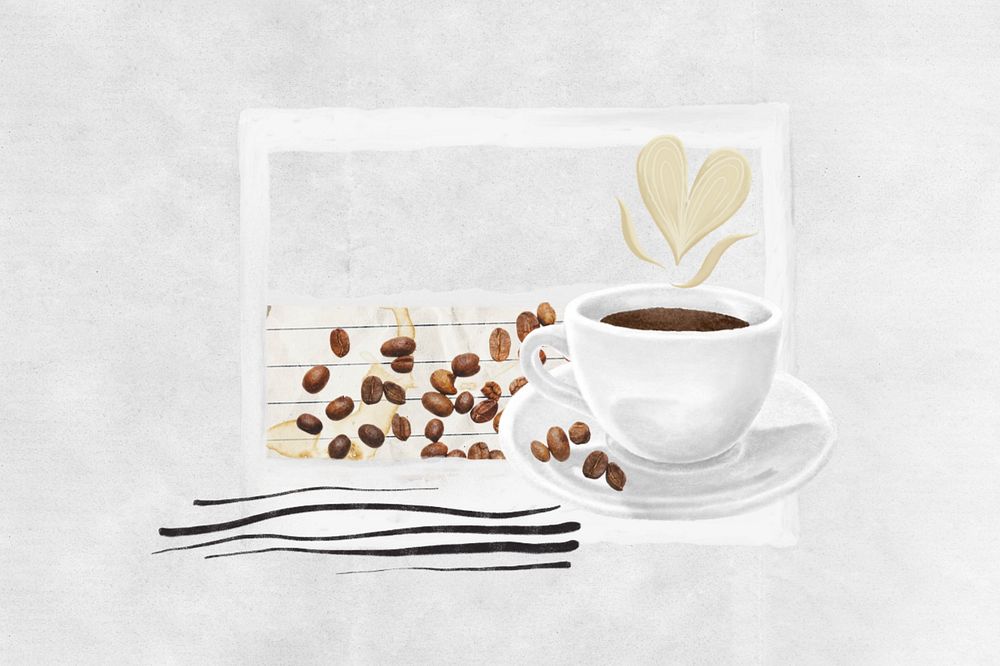 Editable coffee cup collage remix, aesthetic instant photo frame design