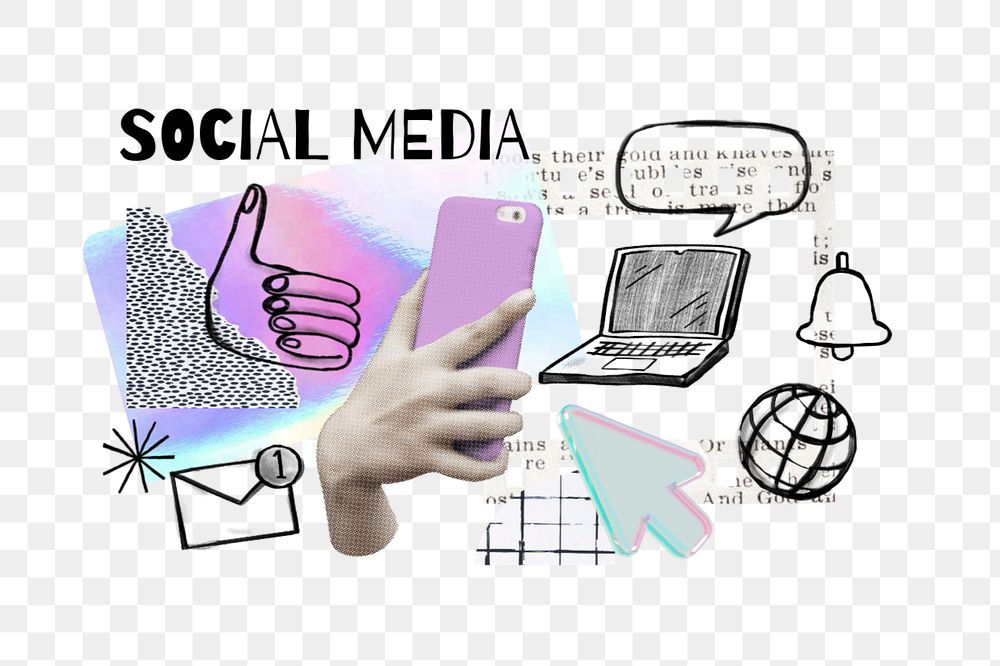 Social media png word, smartphone, digital doodle remix, editable design