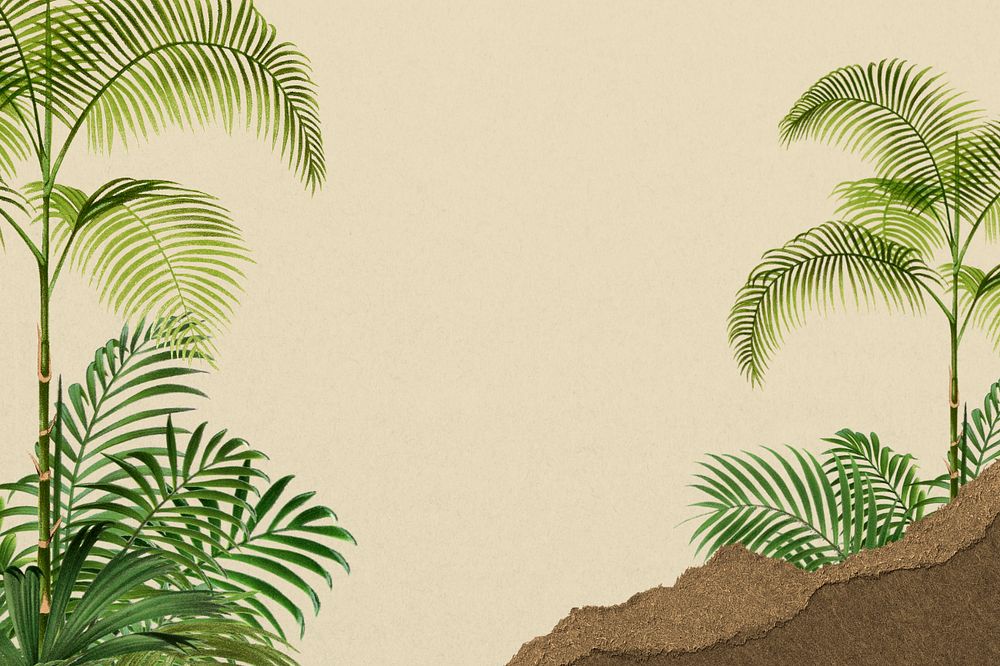 Palm trees border background, nature with ripped paper, editable design