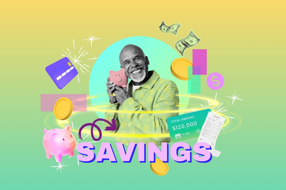 Savings word, finance remix in neon, editable design