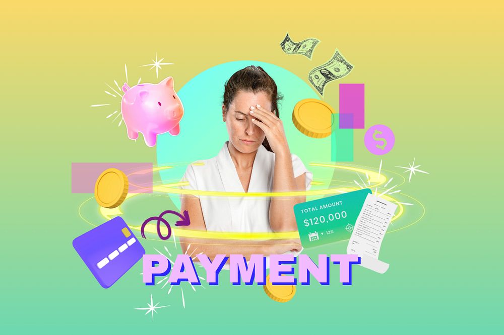 Payment word, finance remix in neon, editable design