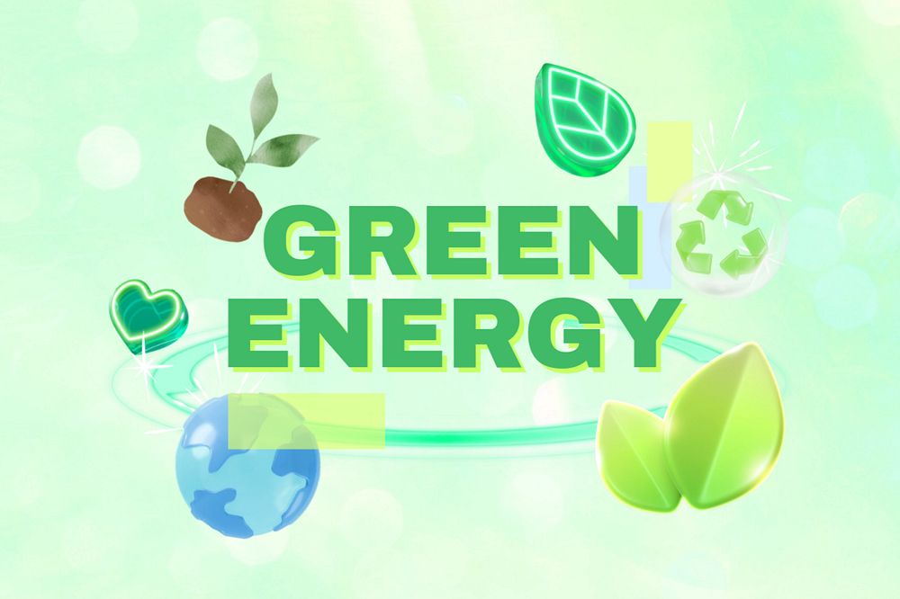 Green energy word, environment 3D remix, editable design