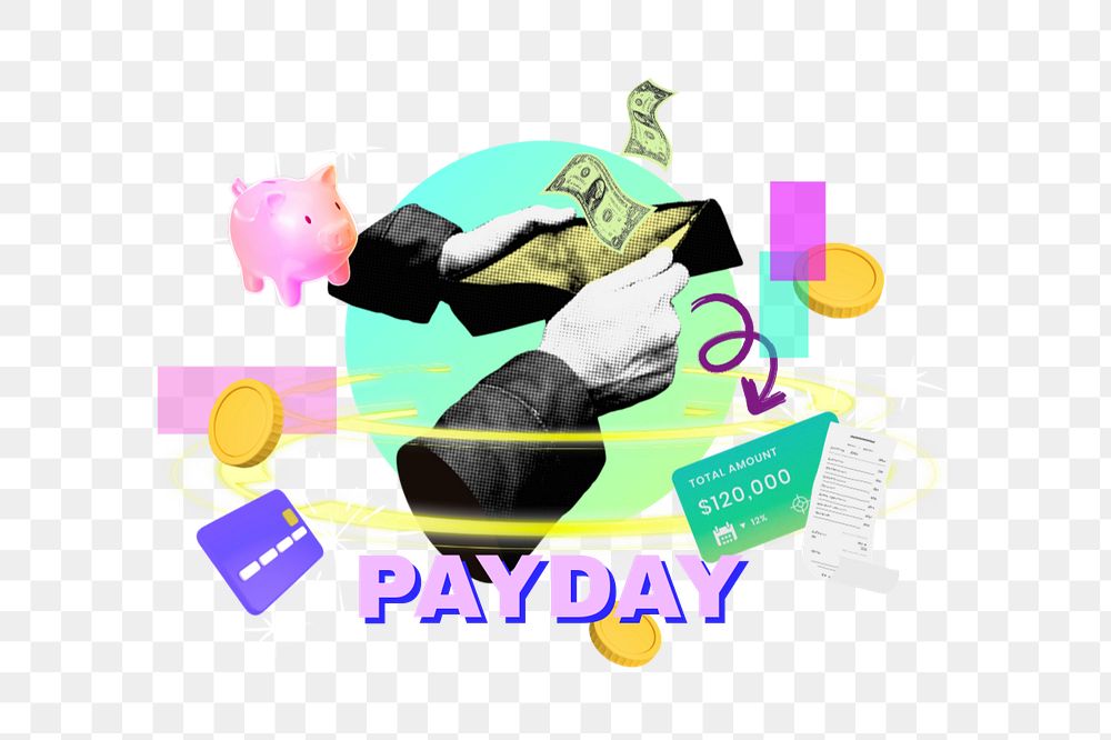 Payday png word, digital remix in neon, editable design