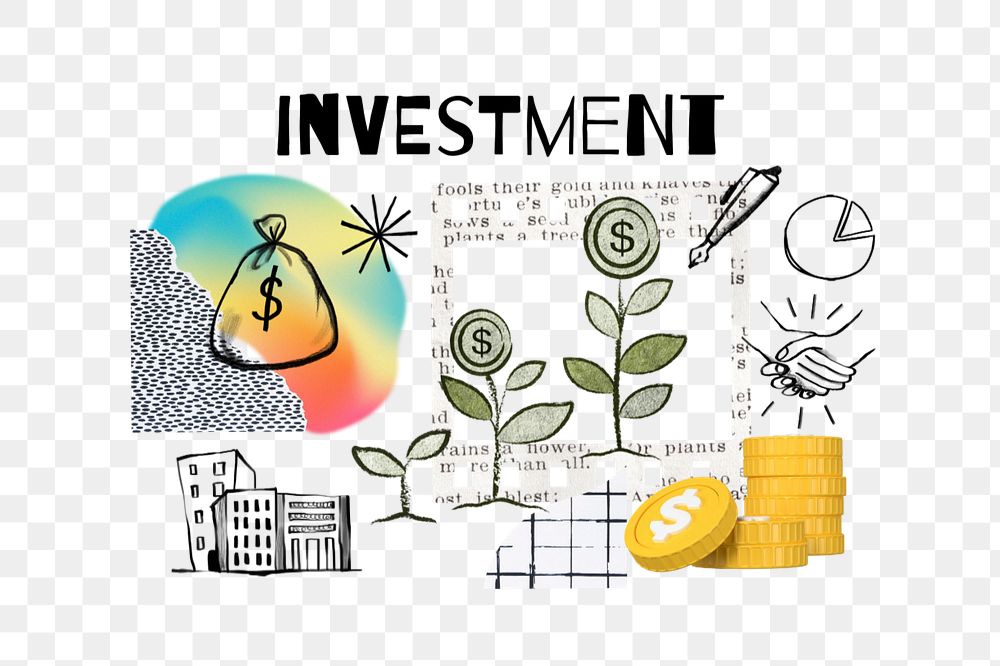 Investment word png, finance doodle remix, editable design