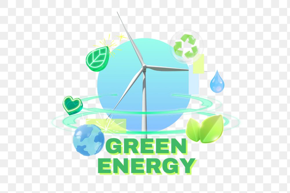 Green energy png word, environment 3D remix, editable design