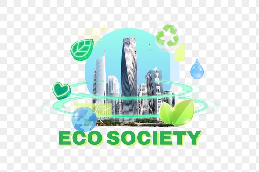 Eco society png word, environment 3D remix, editable design