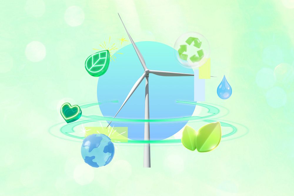 Wind turbine, green energy, 3D environment remix, editable design