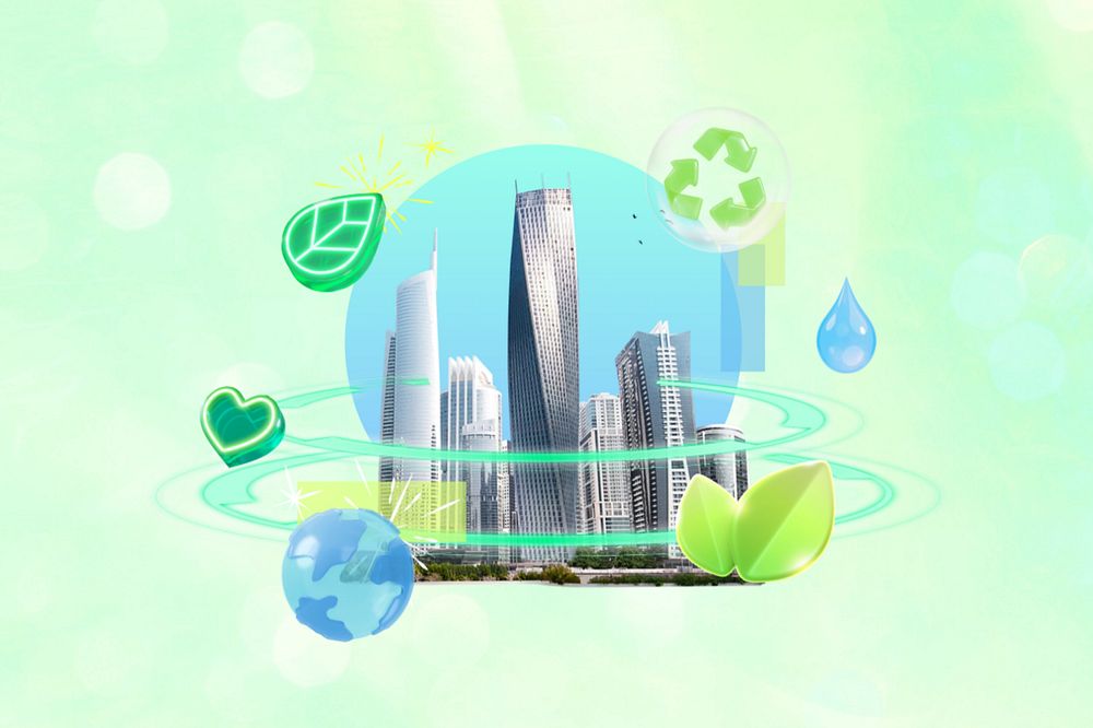 Green city, 3D environment remix, editable design