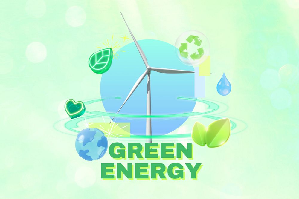 Green energy word, environment 3D remix, editable design