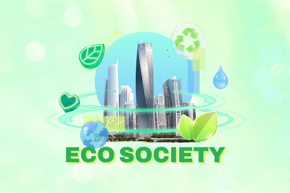 Eco society word, environment 3D remix, editable design