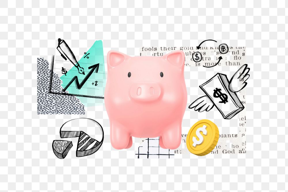 Piggy bank png, finance doodle remix, editable design