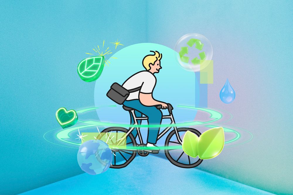 Man riding bicycle, 3D environment remix, editable design