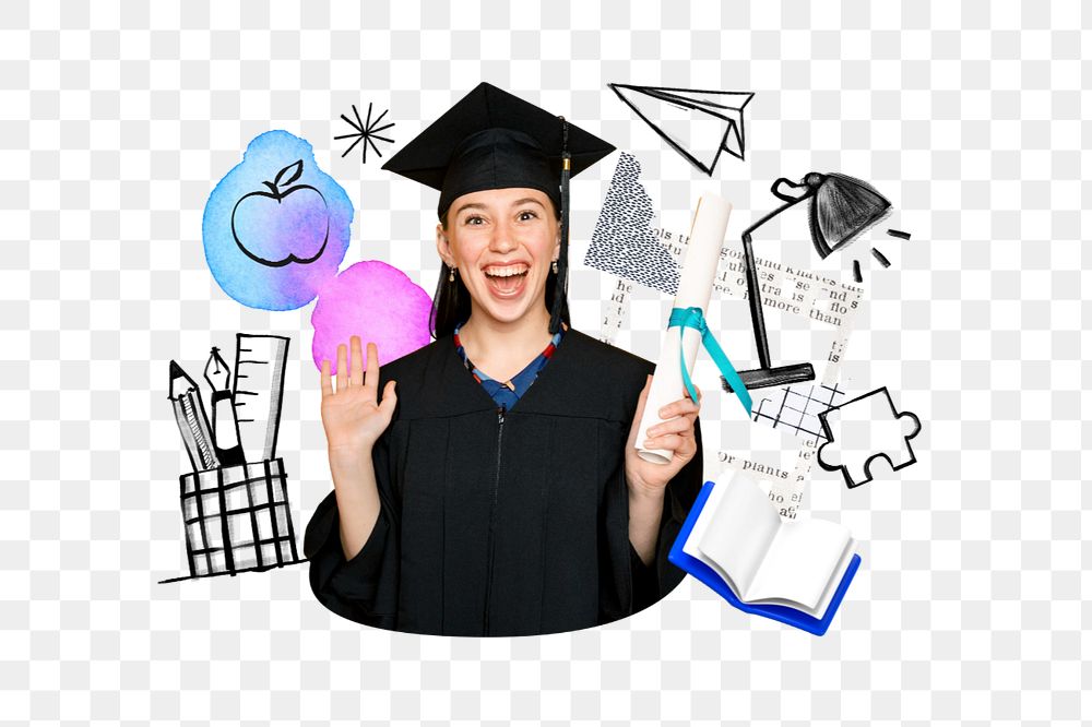 Happy graduate png, education doodle remix, editable design