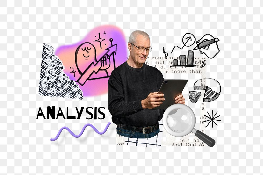 Analysis word png, business doodle remix, editable design