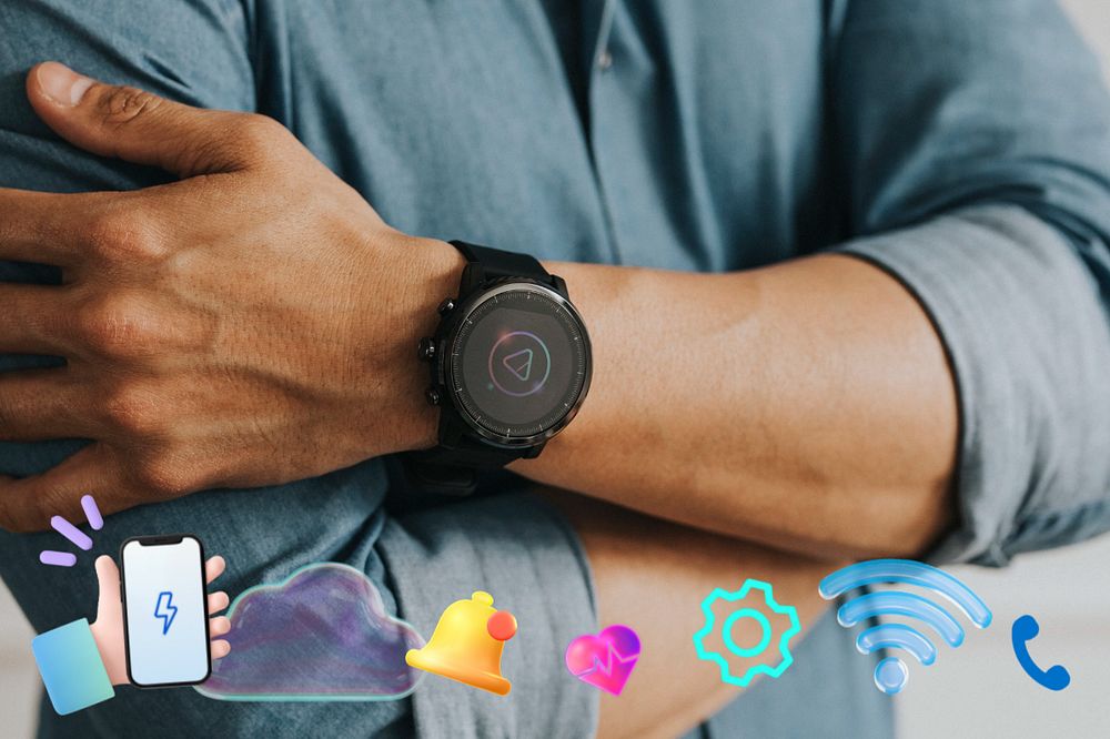 Smartwatch technology collage remix, editable design