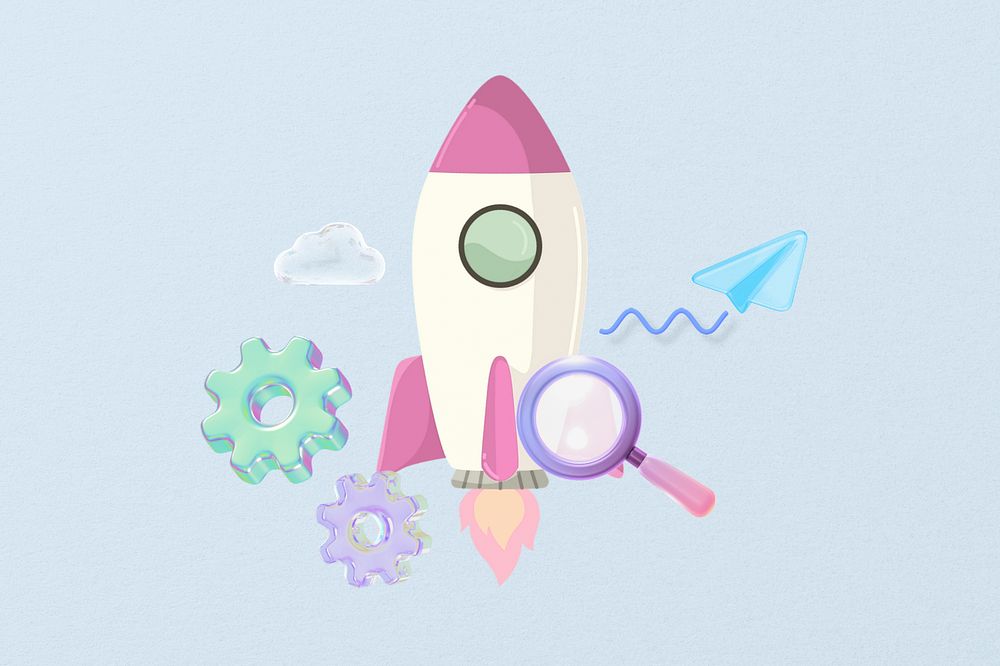 Launch rocket, editable collage remix design