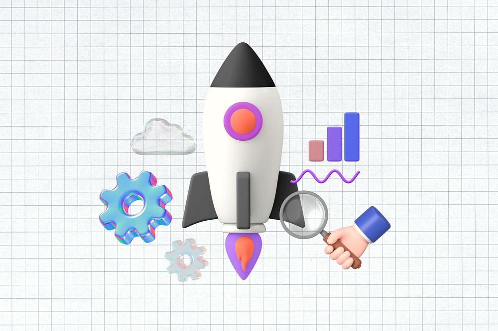 Launching rocket, 3D business remix