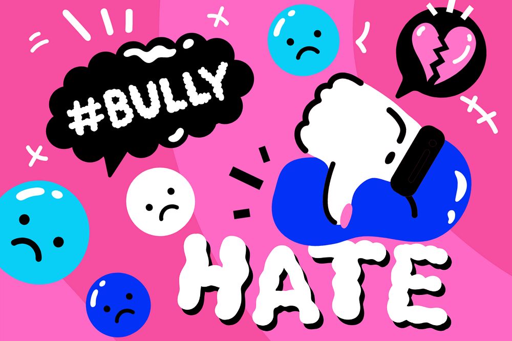 Cyber bullying illustration background, editable funky design