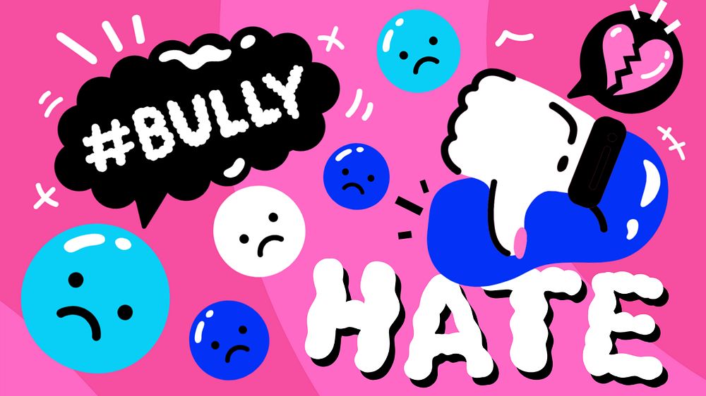 Cyber bullying desktop wallpaper, editable funky illustration