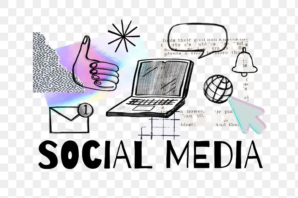 Social media png word, digital doodle remix, editable design