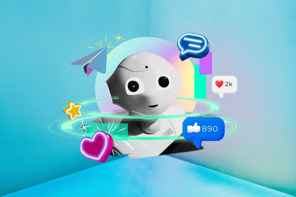 AI robot, social media reactions, digital remix, editable design