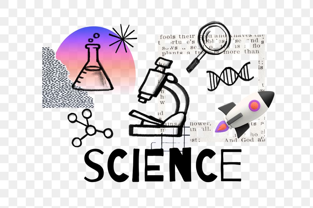 Science word png, education doodle remix, editable design