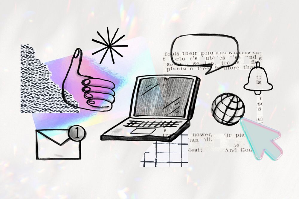 Digital communication, laptop doodle remix, editable design