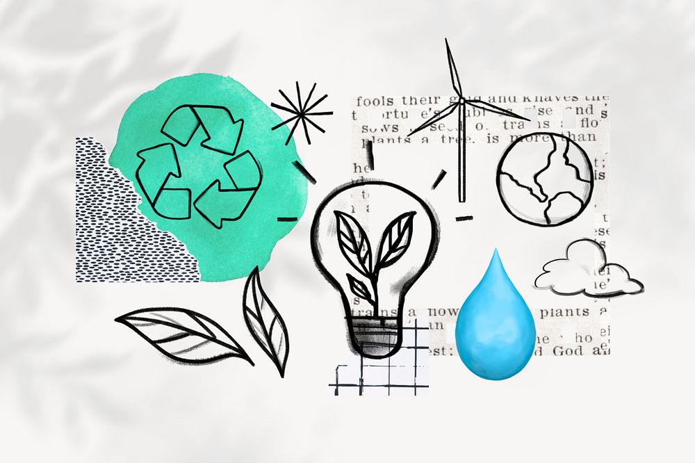 Sustainable energy, environment doodle remix, editable design