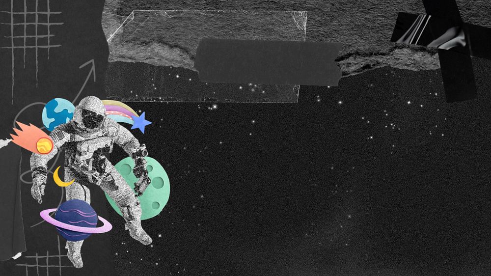 Astronaut space aesthetic computer wallpaper, paper collage art, editable design