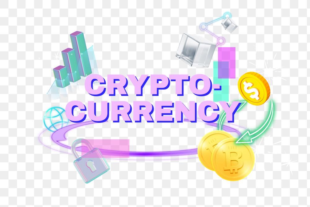 Cryptocurrency png word, finance remix in neon, editable design