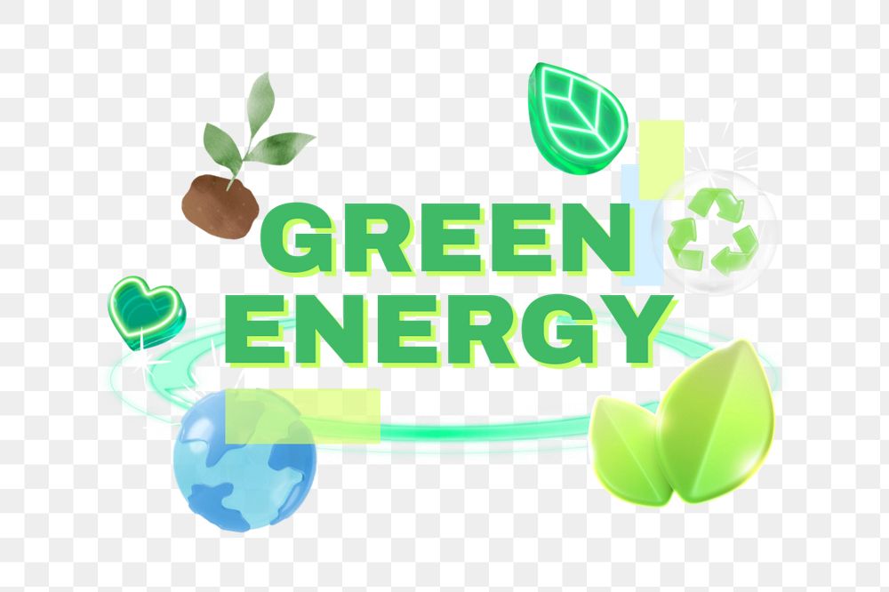 Green energy png word, environment 3D remix, editable design