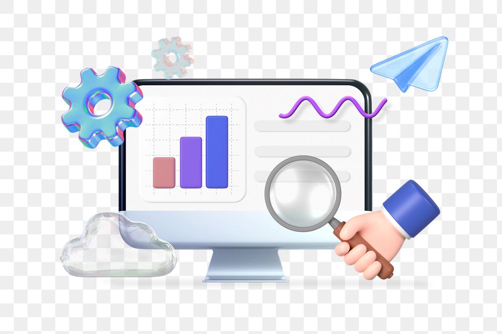 Business png data analysis, 3D computer remix