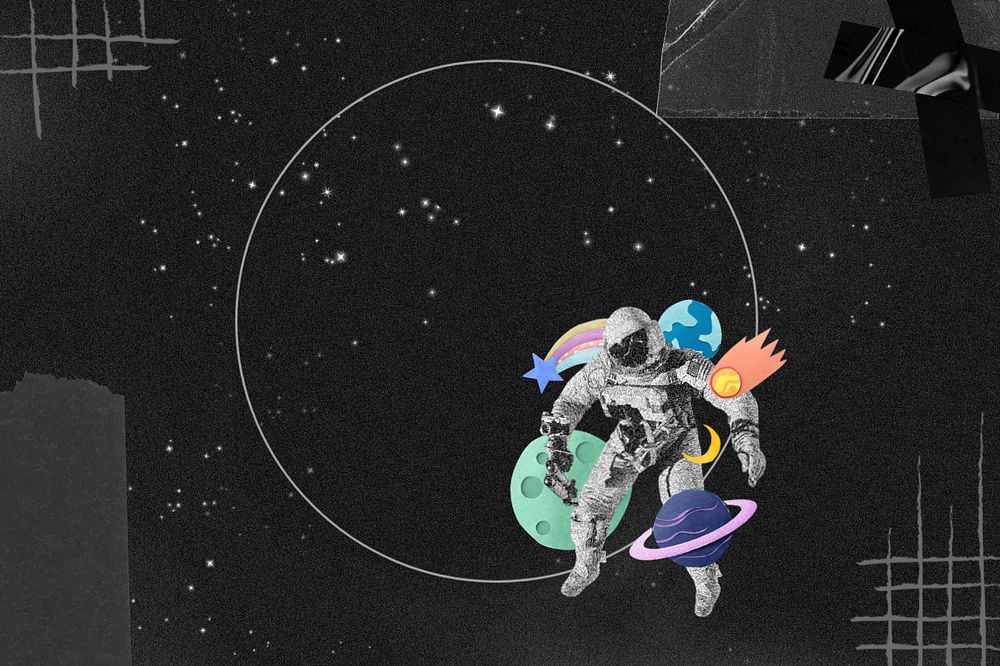 Astronaut frame, space aesthetic collage art, editable design