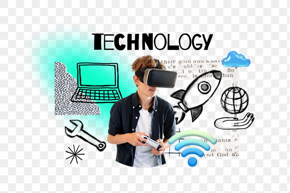 Technology word png, VR education remix, editable design