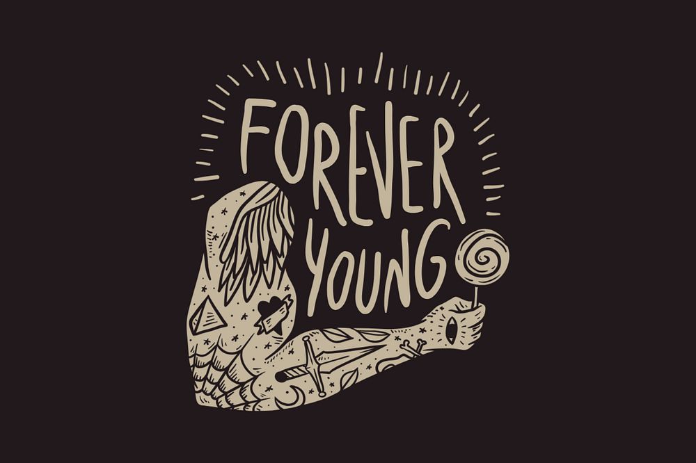 Forever young word, retro typography, editable design