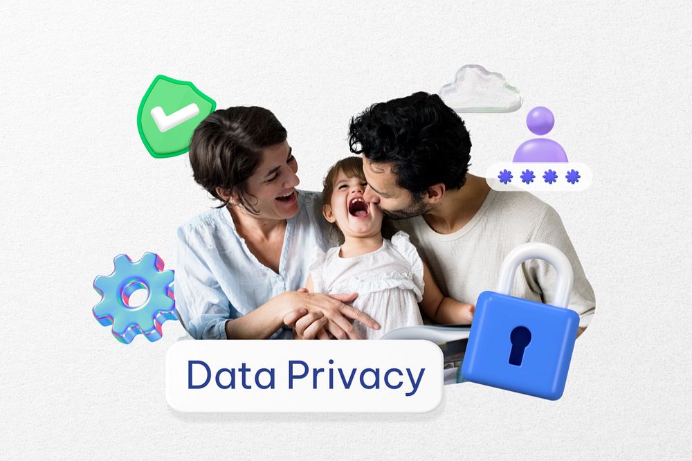 Data privacy word, happy family remix