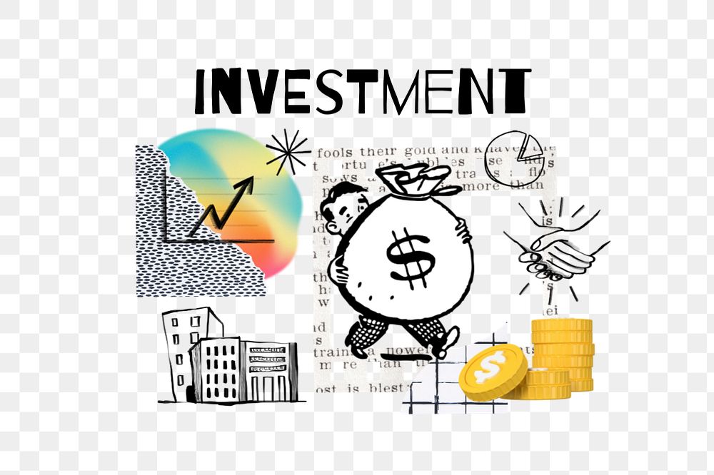 Investment word png, finance doodle remix, editable design