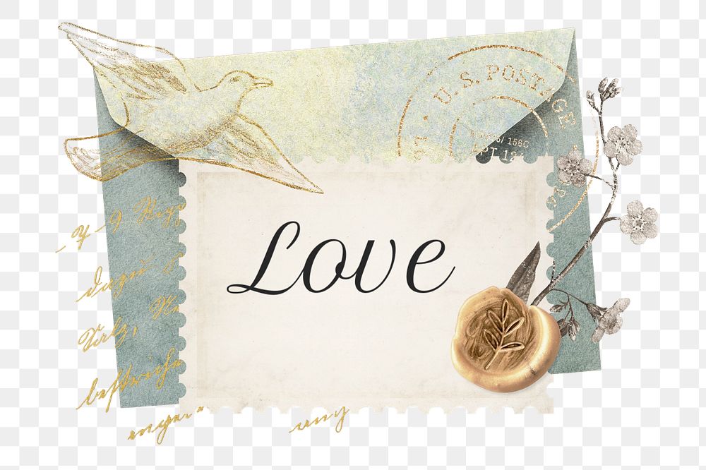 Vintage love letter element png, editable ephemera postage stamp collage remix design