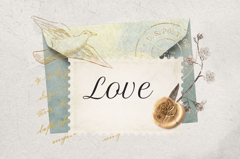 Ephemera love postage stamp, editable aesthetic collage remix design