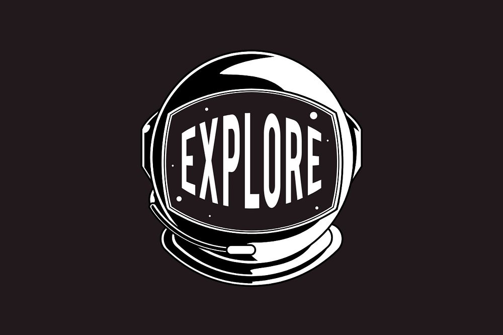 Explore word, astronaut helmet illustration, editable design