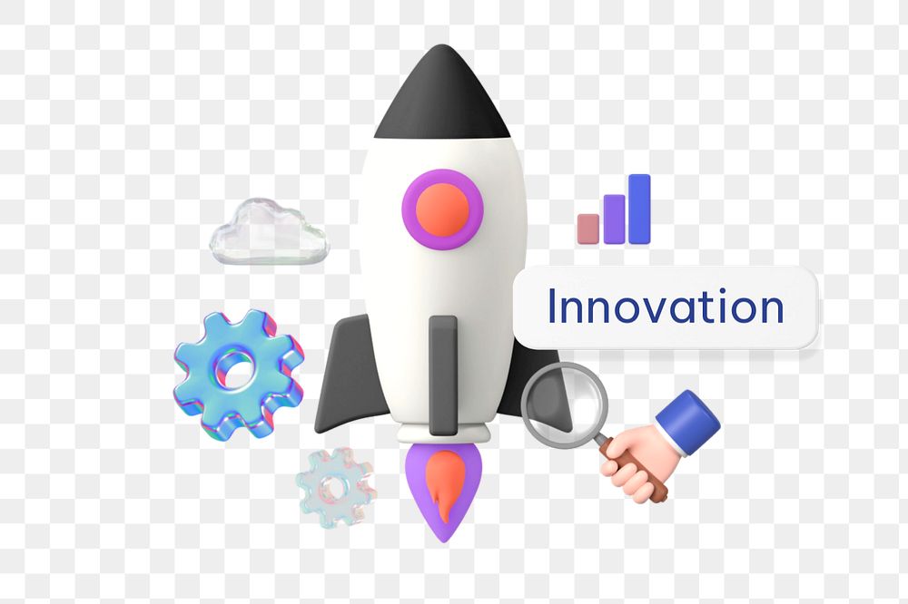 Innovation png word, 3D rocket remix