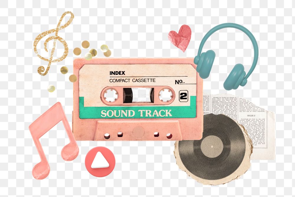 Retro music png element, editable collage remix design