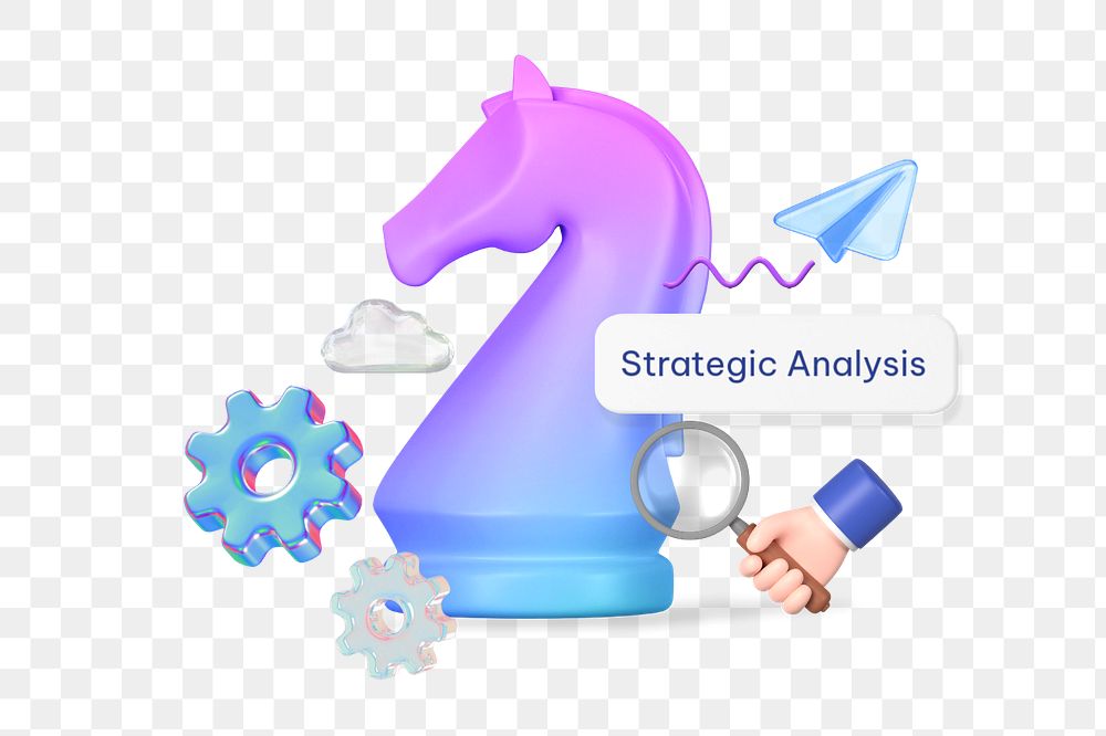 Strategic analysis png word, knight chess piece remix