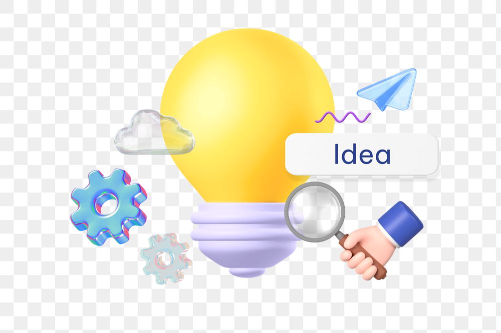 Idea word png, 3D light bulb remix