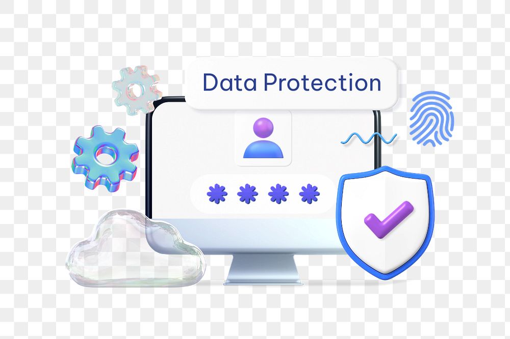 Data protection png word, 3D technology remix