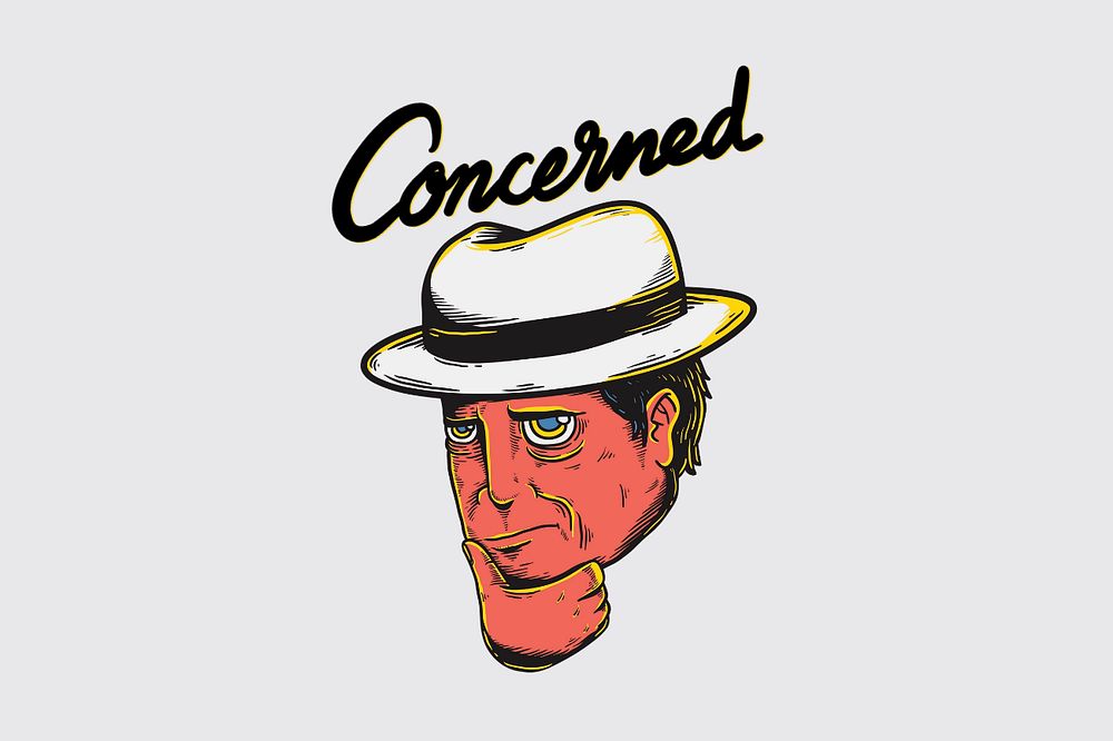 Concerned word, retro comic man illustration, editable design