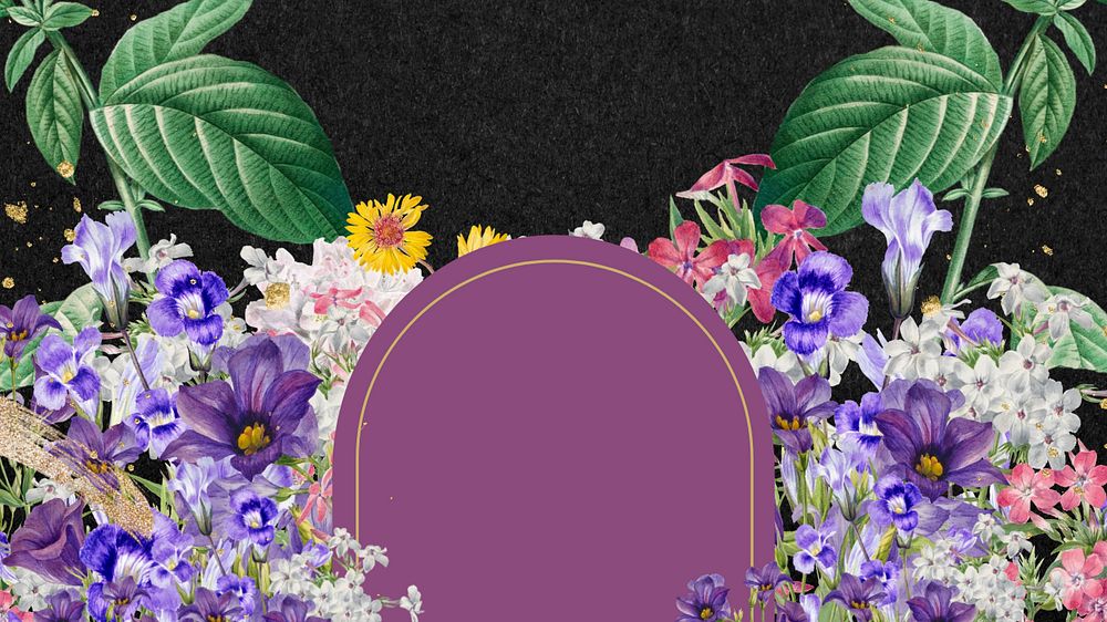 Purple wildflower frame computer wallpaper, editable design