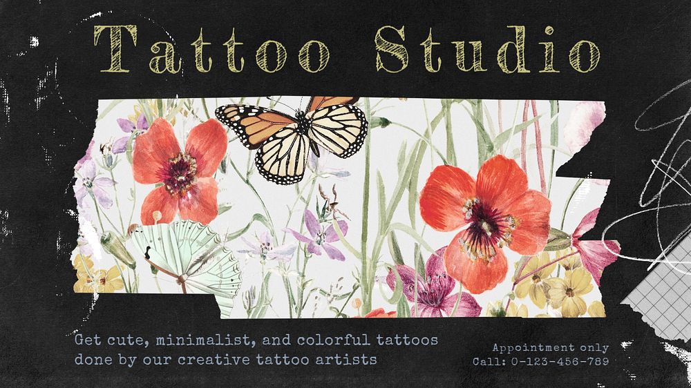 Tattoo studio Facebook cover template, editable design