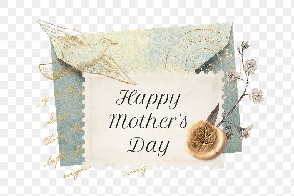 Ephemera postage stamp element png, editable Mother's Day collage remix design