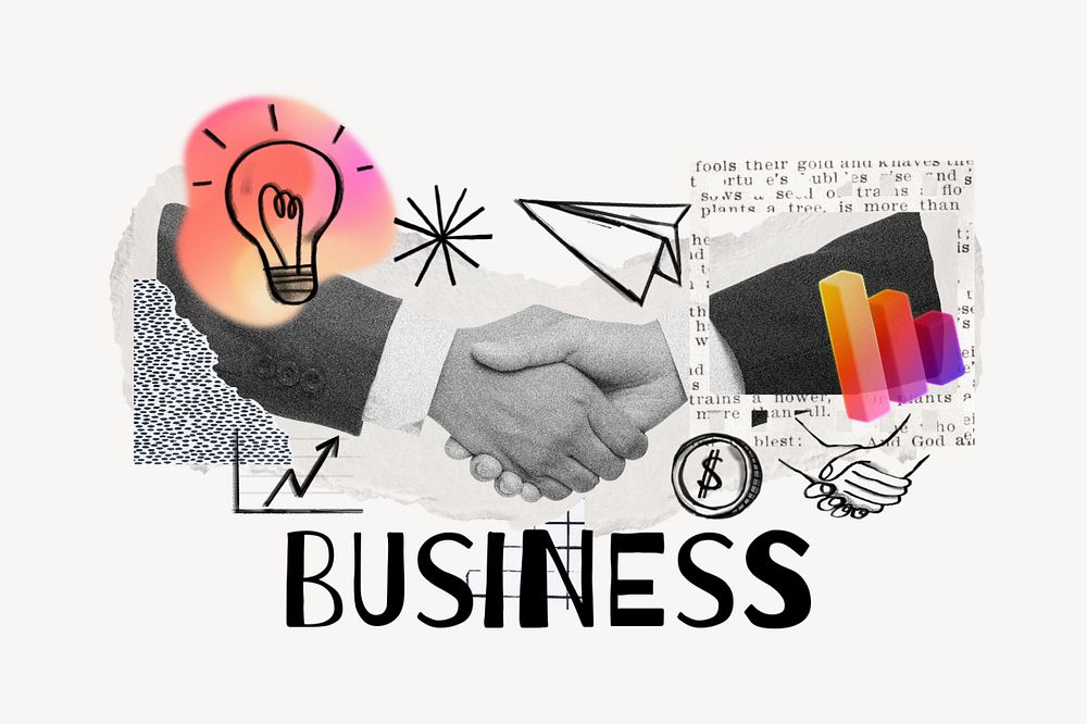 Business word, handshake, partnership deal remix, editable design